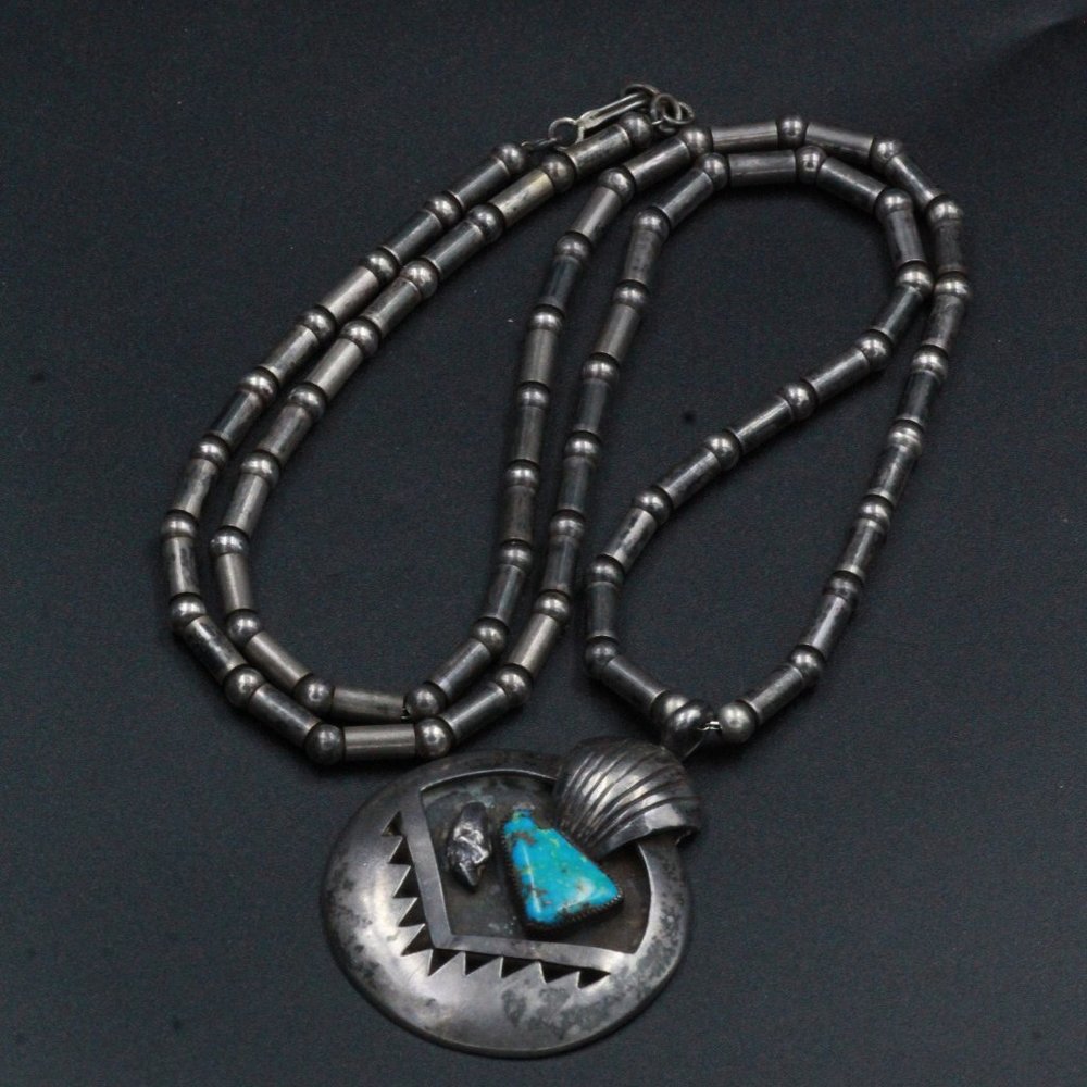 BEST STERLING SILVER NAVAJO HOPI SHADOW BOX TURQUOISE NECKLACE